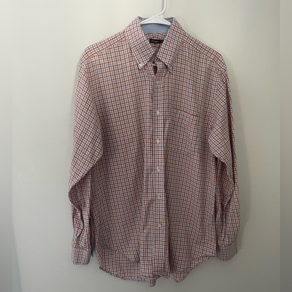 J. McLaughlin Men's Button Down Checkered Shirt - Orange and Blue